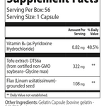 Femarelle Recharge: supplement facts. B6, DT-56a, flax