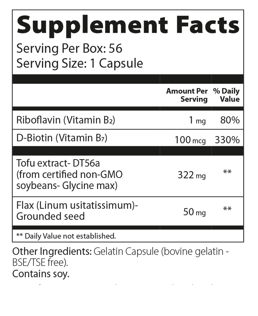 Femarelle Rejuvenate: supplement facts. B2, B7, DT-56a, flax